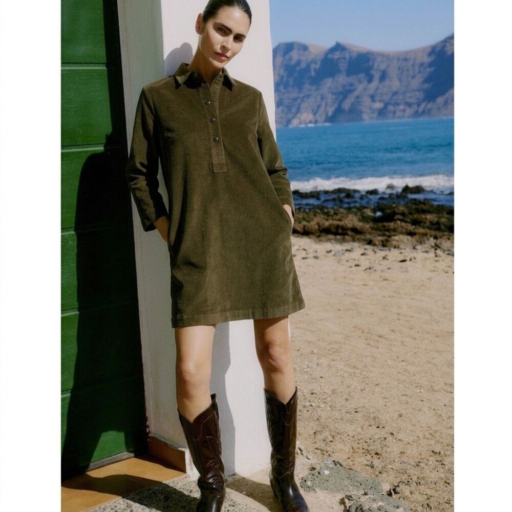 b.young Bydasik A Corduroy Mini Dress Military Olive Green Women's M NWT